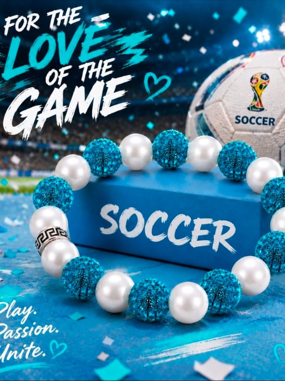 Argentina Soccer Bracelt/Blue & White Beaded Stretch Fan Bracelet/Sports Jewelry